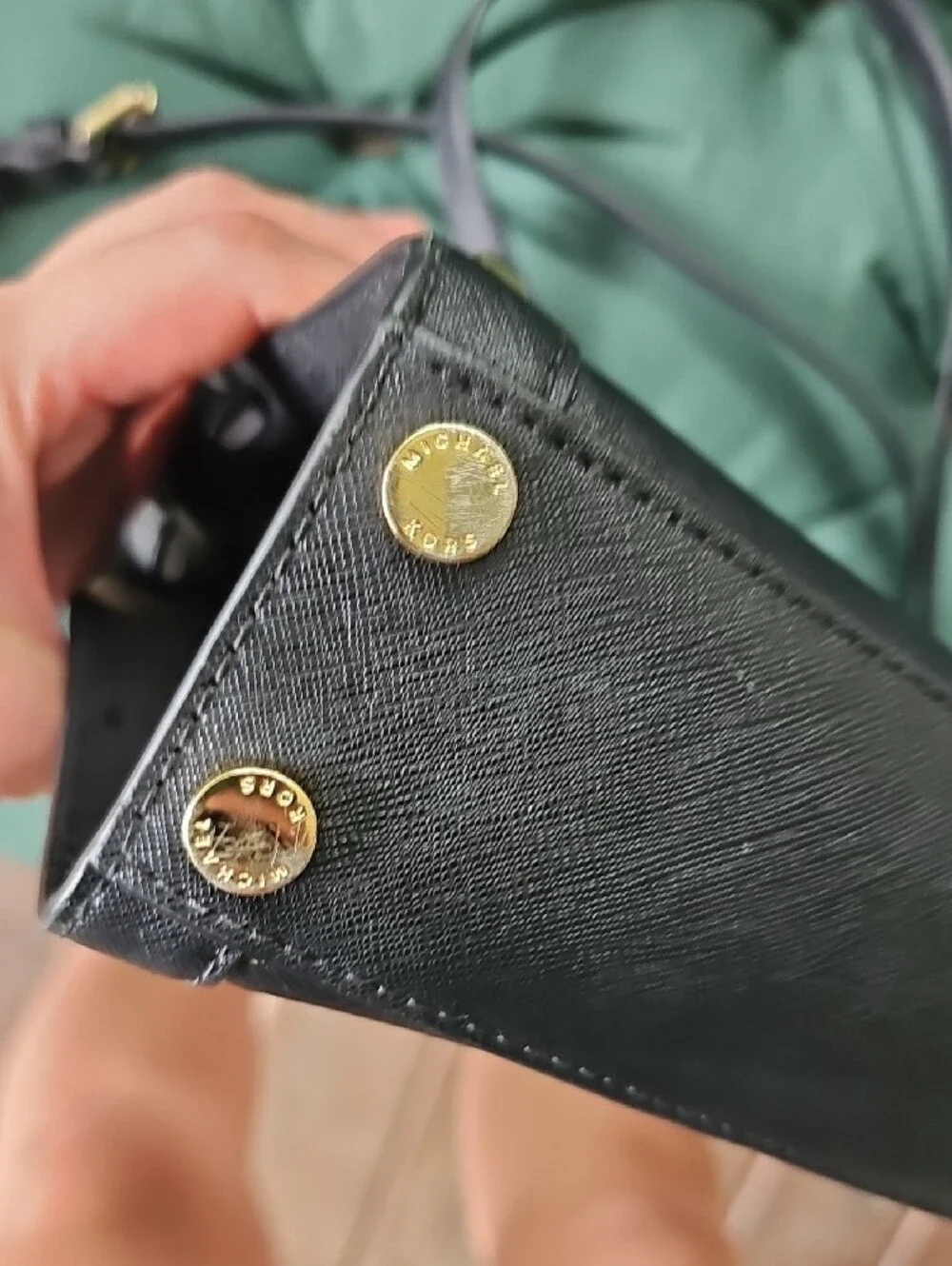 Michael Kors Black Leather Top-Handle Satchel with Gold Studs